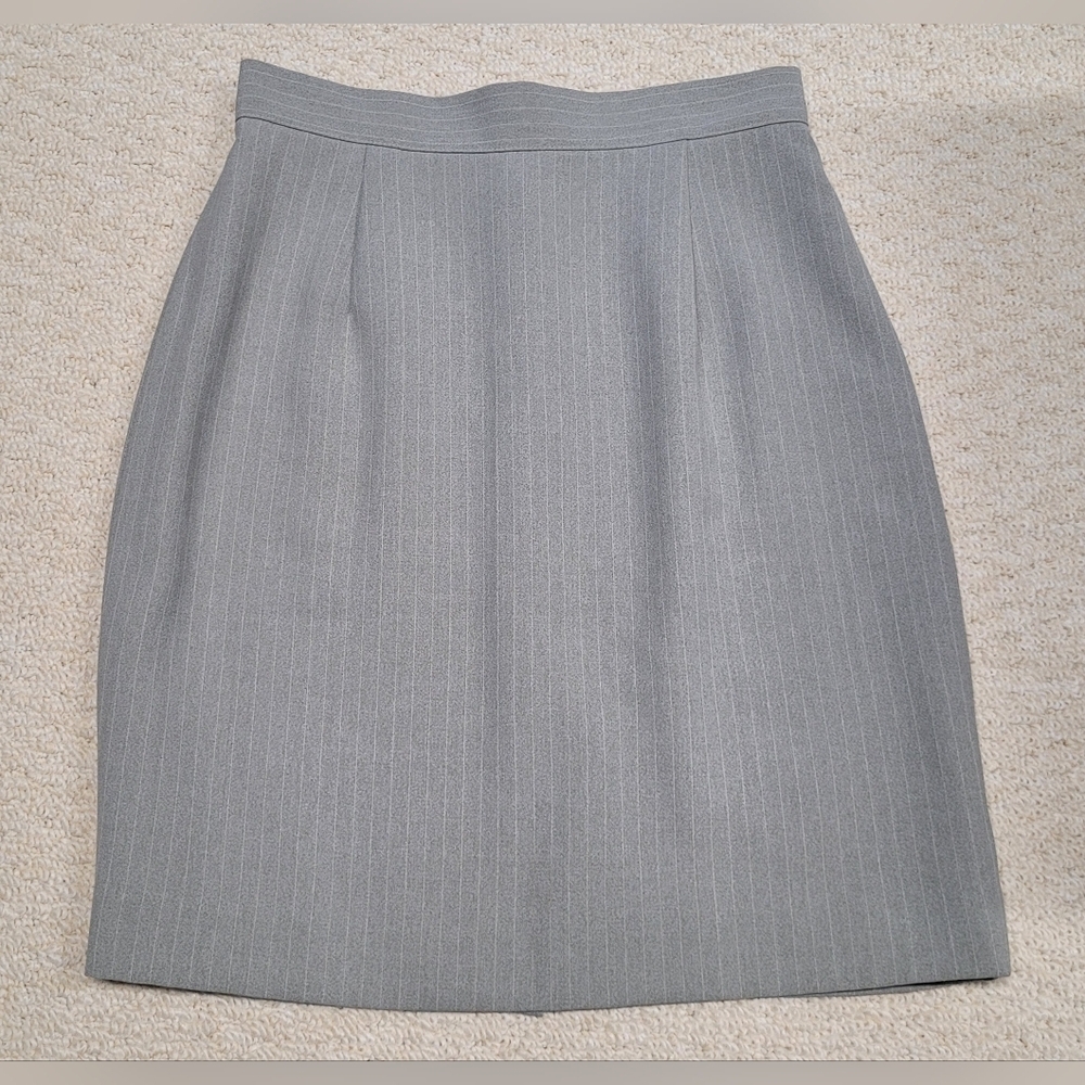 Unbranded Grey Pinstripe Skirt Business Office 4 Lined Excellent Condition